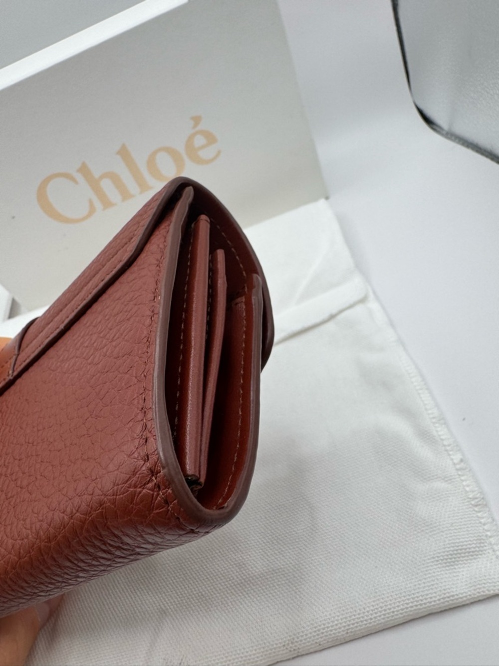 Chloe Aby Lock Long Wallet Sepia Brown GHW Box Tags Dustbag Calfskin - Picture 9 of 10
